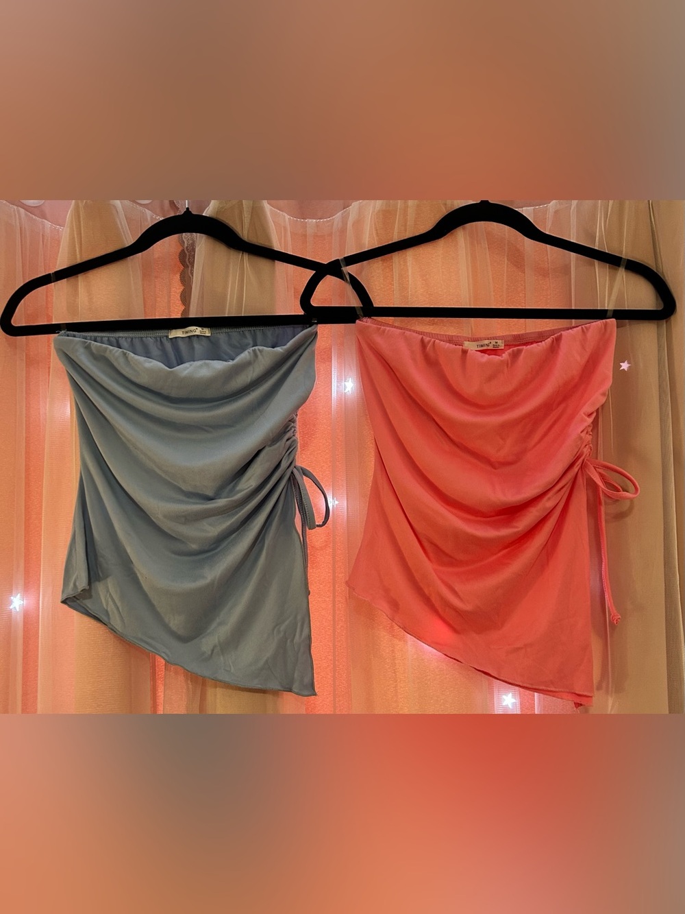 Strapless Ruched Tops  - Coral and Light Blue
